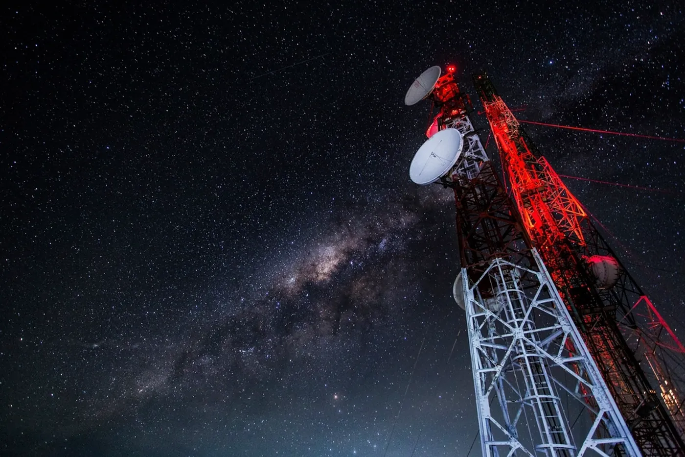 Telecommunications mast at night